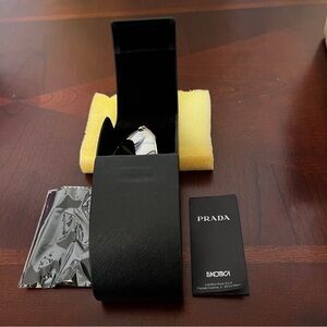 Prada Silver Mirror Sunglasses & Case with Accessories
